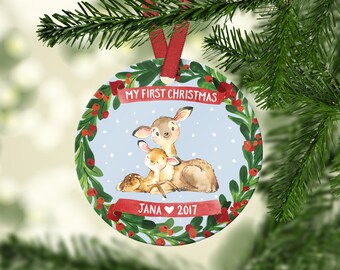 Babys First Christmas Ornament Personalized Babys First Christmas Ornament Boy Baby Boy Christmas Ornament Baby Ornament Babys First Deer