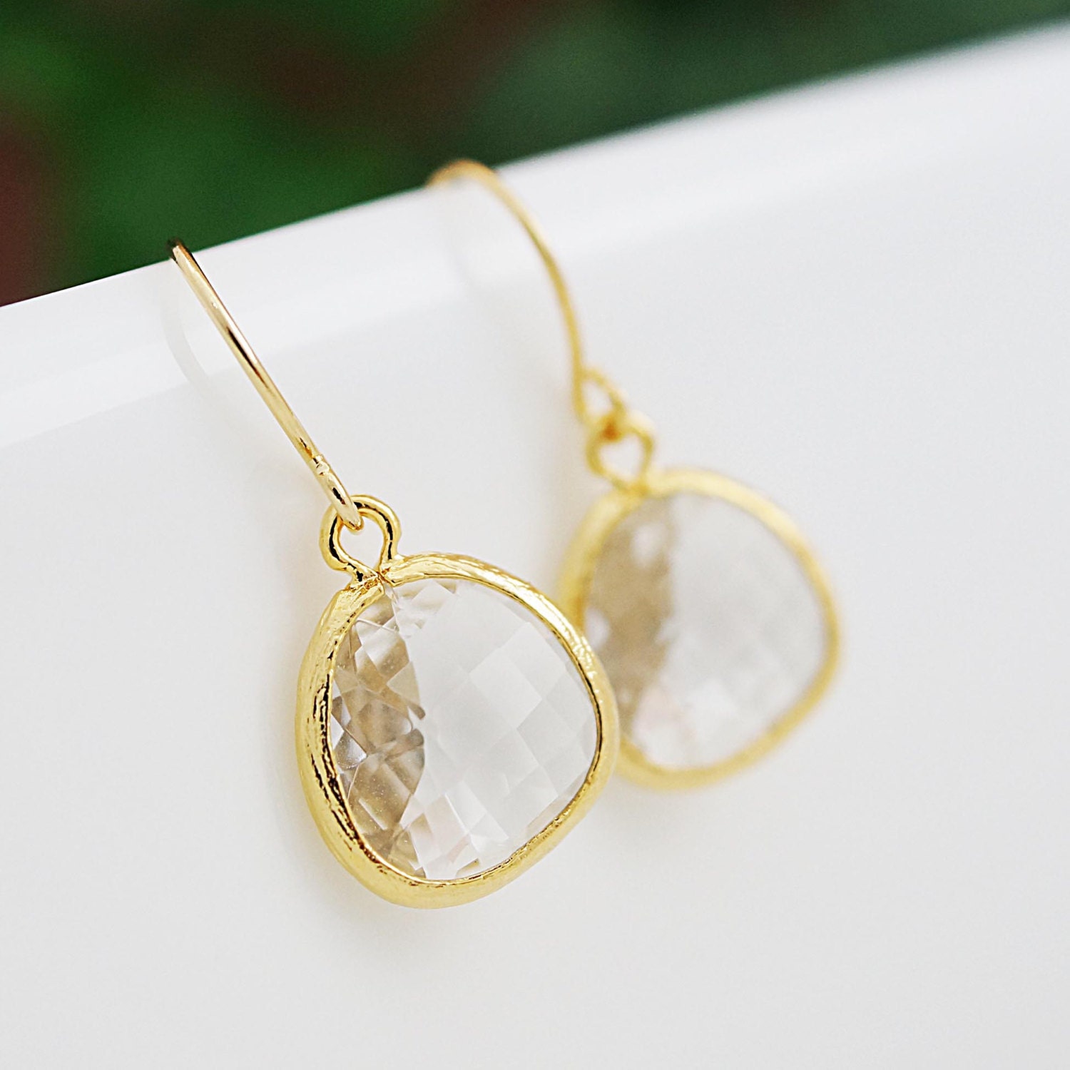 Clear White Glass dangle Earrings drop Earrings Bridesmaid