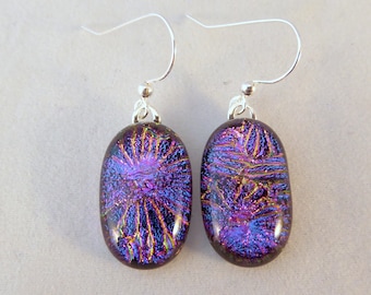 Purple Dichroic Fused Glass Dangle Earrings, Fused Glass, Fused Glass Earrings, Dichroic Earrings, Dangle Earrings, Dichroic, Purple
