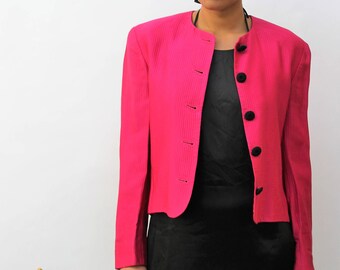 1980s Jaeger Pink Satin-Effect Cropped Evening Jacket Size UK 10/12, US 6/8, EU 38/40
