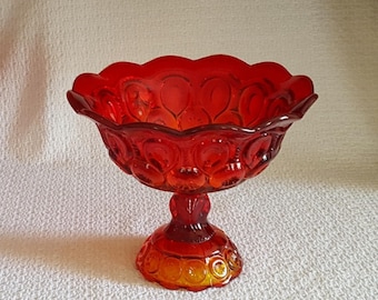 LE Smith Amberina Glass Moon and Stars Open Compote