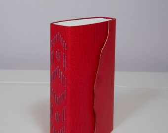 Bright Red Leather Journal / Notebook / Sketchbook - Long Stitch Binding with Marbled paper Interior
