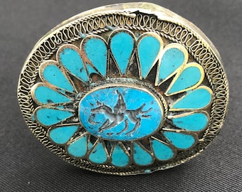Kuchi CARVED Two Finger RING Turquoise Color Theater Belly Dance Costume Jewelry Uber Kuchi®