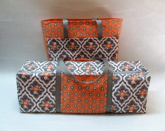 Cricut Explore Air Carrying Case / Carrying Bag for Silhouette Cameo 3 / Brother ScanNCut Carry Case / Gray and Orange Floral Print Set