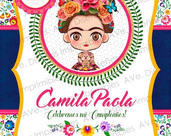 Frida Kahlo Invitations, Frida Kahlo Birthday Invitations, Frida Kahlo Mexican Party, Frida Kahlo Floral and Stripes Invitations