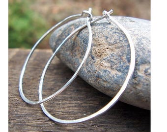 1.25 inch, Sterling Silver Hoop Earrings, Sterling Silver Hoops, Hammered Hoops, Skinny Hoops, Argentium Sterling, Modern, Classic, Delicate