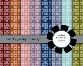Retro Squares Digital Paper - 8 pack - 12x12 in
