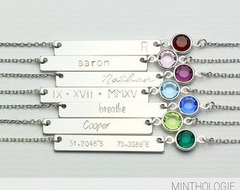 Personalized Bar Necklace with Birthstone N47 • Personalized Bar, Nameplate Necklace, Custom Bar Necklace, Custom Hand Stamped, Gold Bar