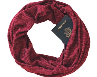 Soda Springs Brick Scarf W/ Hidden Pocket - travel, gift, passport scarf, hidden pocket scarf, infinity scarf, black friday, christmas