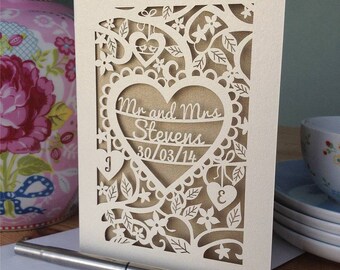 Personalised Papercut Heart Wedding Card, Wedding Cards, Mr and Mrs Papercut Wedding Card Anniversary Card, sku_heart_wedding