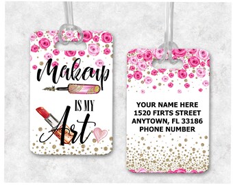 Gift For Makeup Lover, Gift for Makeup Artist, Lipstick Junkie, Makeup Luggage Tag, Makeup Lover Gym Bag, Makeup Lover Luggage Tag