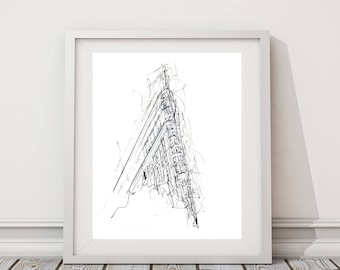 Flat Iron Drawing | Original artwork | Architectural drawing | Pen & Ink by hand | 8x10 Wall Print