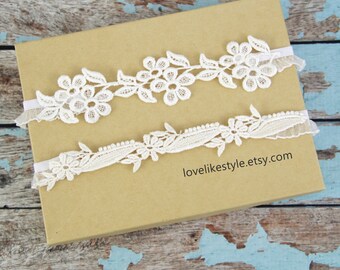 Ivory Lace Wedding Garter Set, Ivory Bridal Wedding Garter Set, Ivory Lace Garter Set