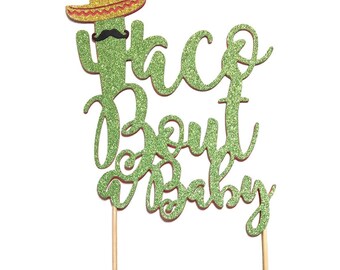 1 pc taco bout a baby mustache sombrero cactus cacti cake topper green glitter fiesta festive party theme baby shower