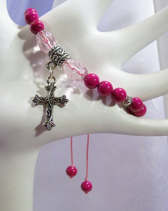 Cross Crucifix Catholic Prayer Bracelet Adjustable or Elastic