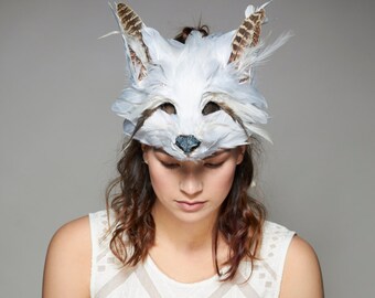 Luxury White Fox Mask, Woodland Animals, Festival Headdress, Carnival Mask, Fox Mask Adult, Fox Masquerade Mask, Fox Mask, Animal Mask