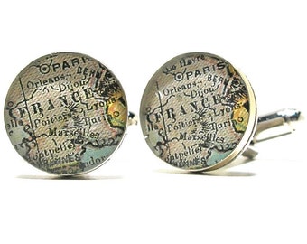 Paris France 1899 Antique Map Cufflinks