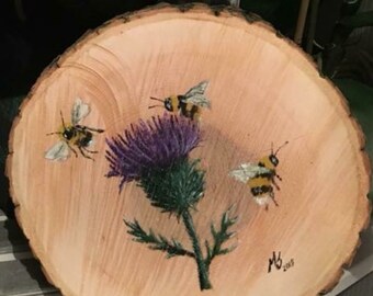 Oak log thistle painting