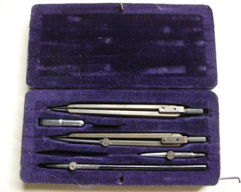 A old vintage technical drawing set / dividers / compass / engineering drafting set