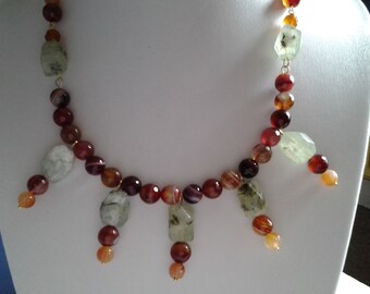 Prehnite and Carnelian statement necklace