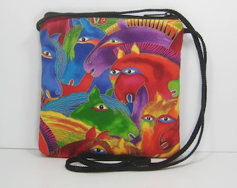 Colorful Horse Heads on Laurel Burch Fabric, Caryn Purse