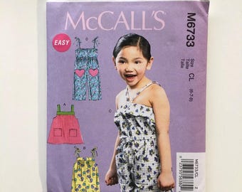McCalls 6733 Girls Rompers Jumpsuit Sun Dress Size 6 7 8 Uncut Sewing Pattern