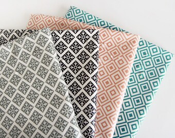 Laminated Cotton Fabric by the yard Scandinavian style_Khaki Bars, Black Bars, Orange Diamond, Green Diamond _43.3" DM P000BHNQ