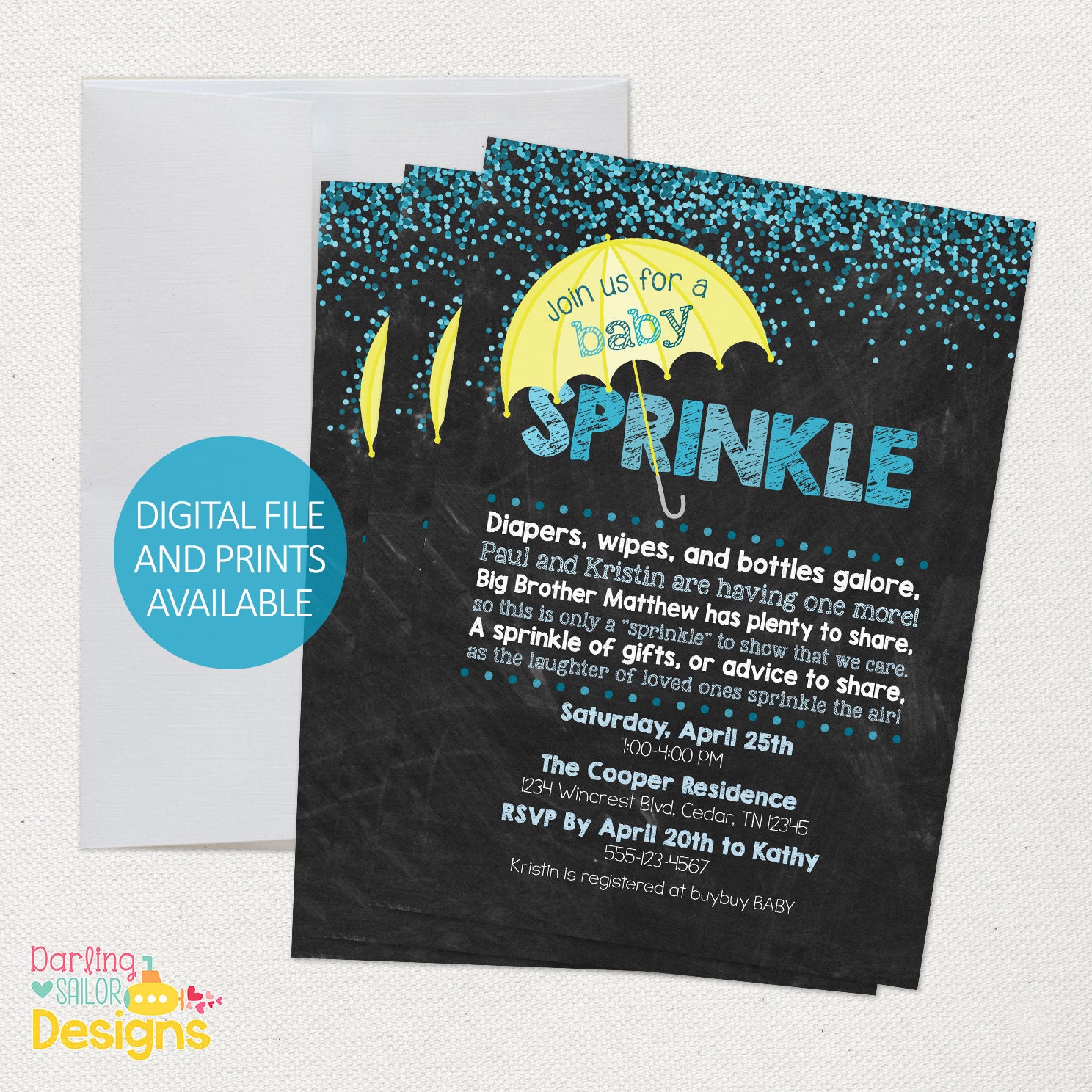 Baby Sprinkle Invitation Girl Boy Poem Baby Shower Print