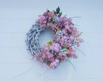 Wreath//door pendant//gift//All time//peony//old Rose, white//rugged//decoration//country//gift//brocant//door wreath