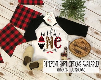 First Birthday Shirt, Lumberjack Birthday, 1st Birthday shirt, Buffalo Plaid Party, Lumberjack Party, Woodland Party Set, Wild One Birthday