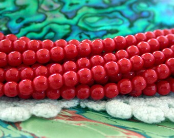 4mm Druks, Czech Glass Druks, Round Glass Beads, Red Beads, Beads, Druk Beads CZ-213