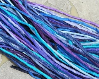 VIOLET BLUE Silk Cord Assortment Hand Dyed Silk Cording 1 to 25 Silk Strings Great Kumihimo Cords
