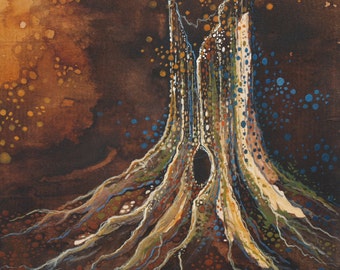 Tree Stump Watercolor Painting Wood Fire Earthy Nature Illustration Handmade OOAK Art Hippie Tree Stump Watercolor Painting Wood Fire Earthy Nature Illustration Handmade OOAK Art Hippie