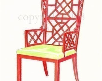 RED CHINOISERIE CHAIR Original watercolor painting