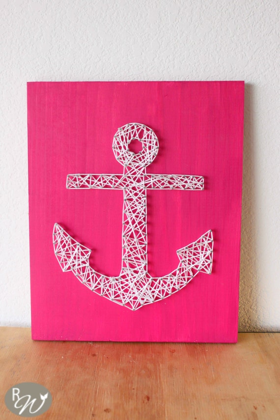 Items similar to Anchor Decor, Anchor String Art, Beach Decor, Wooden