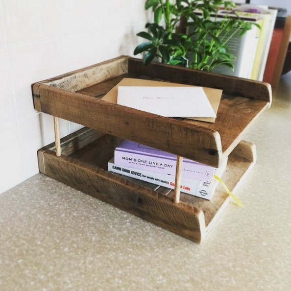 Paper Tray Tower Reclaimed Wood Desk Organizer Wooden
