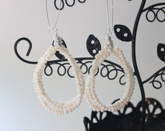 Triple Loop Freshwater Potato Pearl Drop Dangle Earrings