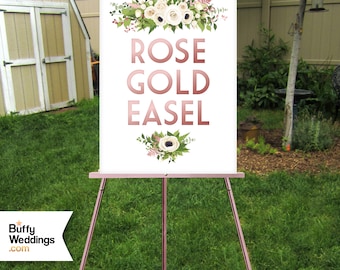 ROSE GOLD Wood Easel . 5ft Floor Wedding Display Large Lightweight Only Sign . Foam Board or Canvas up to 30 x 40in . Custom Hand Painted