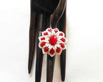Red and white beaded ring