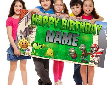 Plants vs. Zombies, Personalized, Customized, Birthday Banner