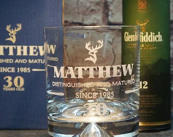 Personalised Birthday Gift, Whiskey Tumbler Glass. With Gift Box (miniature not included) GT8