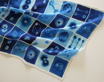Extra-large Blue Mitosis Silk Charmeuse Scarf