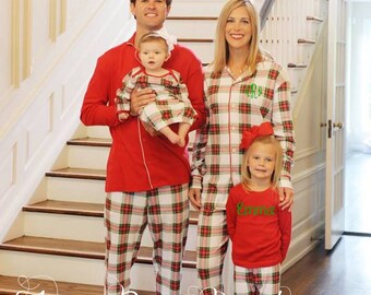 Plaid Kid's Christmas Pajamas, Children's Holiday Pajamas, PJs, Baby Gown, Matching Doll Pajamas - PRE ORDER 1