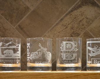 Design Your Own Etched Whiskey Rocks Glass | Etched Rocks/ Double Old Fashioned Glasses | Monogram, Business, Wedding, Birthday, Retirement