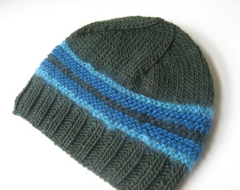 green blue wool cap knit green and turquoise wool hat