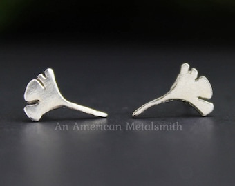 Sterling Silver Ginkgo Leaf Earrings, Ginkgo Jewelry, Leaf Earrings, Silver Stud Earrings, Silver Stud Earrings, Ginkgo Art, Ginkgo Biloba