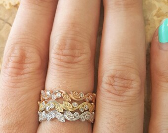 Leaf Engagement Rings, Wedding bands women, Unique engagement ring, Rose gold ring, Unique wedding ring, Promise Ring, Art deco Ring