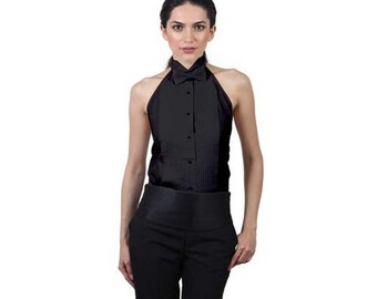 Women's Black Tuxedo Halter Shirt