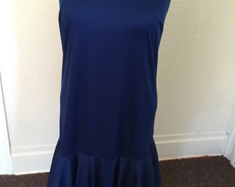 80’s Vintage Blue Flapper Style Sleeveless Dress