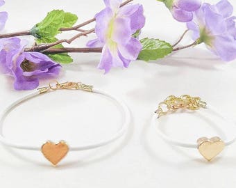 Mommy and Me Heart Bracelet Set- White